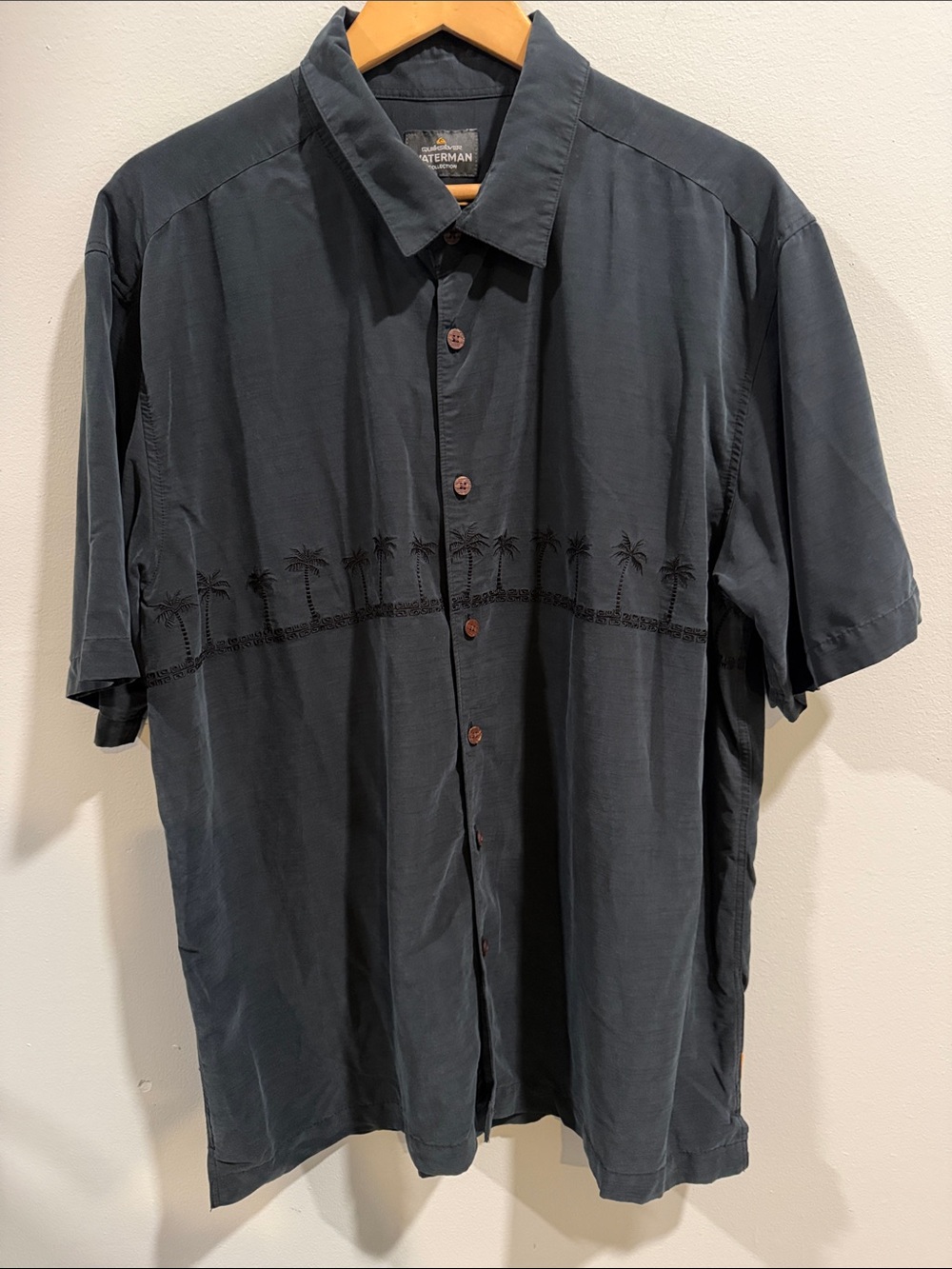 Quiksilver Waterman  Button-Up Shirt in Dark Gray with Palm Embroidery